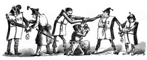 Handschellen für Verbrechen. Karikatur 1867 © gemeinfrei