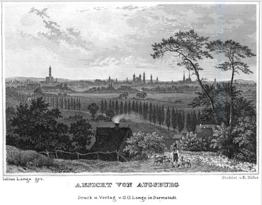 Augsburg um 1835. Stahlstich von F. Höfer © Wikimedia.Commons (gemeinfrei)
