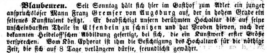Ausschnitt aus dem Augsburger Tagblatt vom 8. Mai 1858 © Screenshot Susanne Wosnitzka